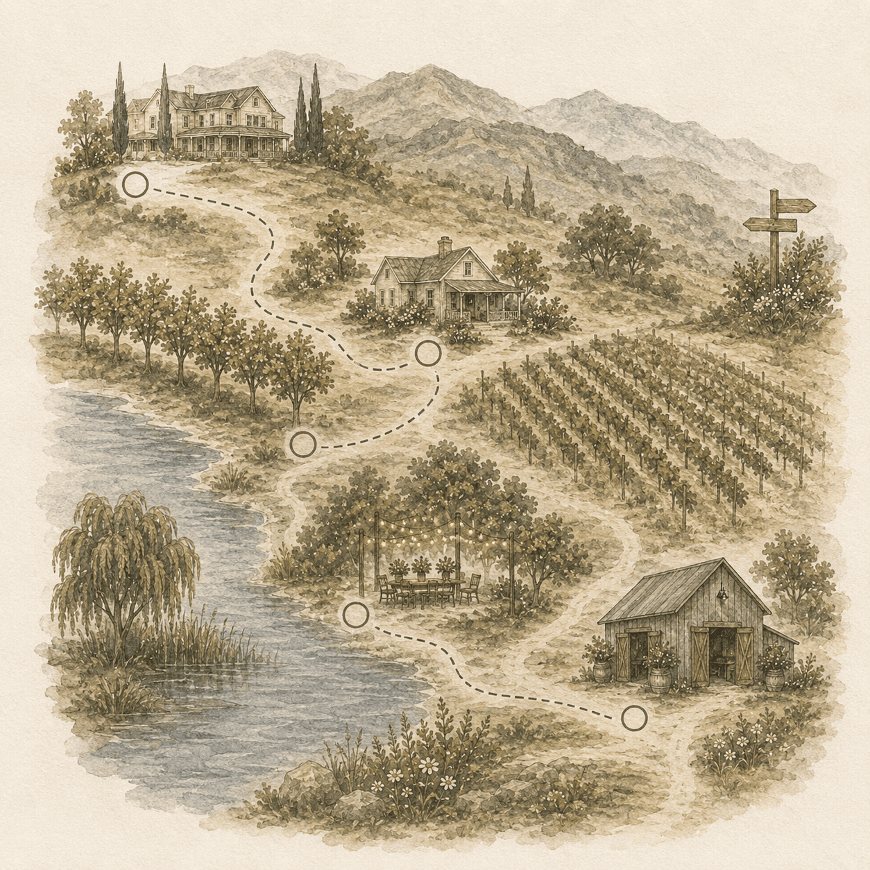 A painted map of the Elgin Valley and nearby stays